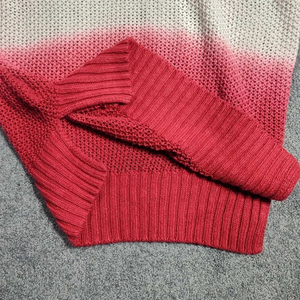 J. Crew Ombre Knit Pullover Sweater V-Neck Coral Pink White Small 100% Linen